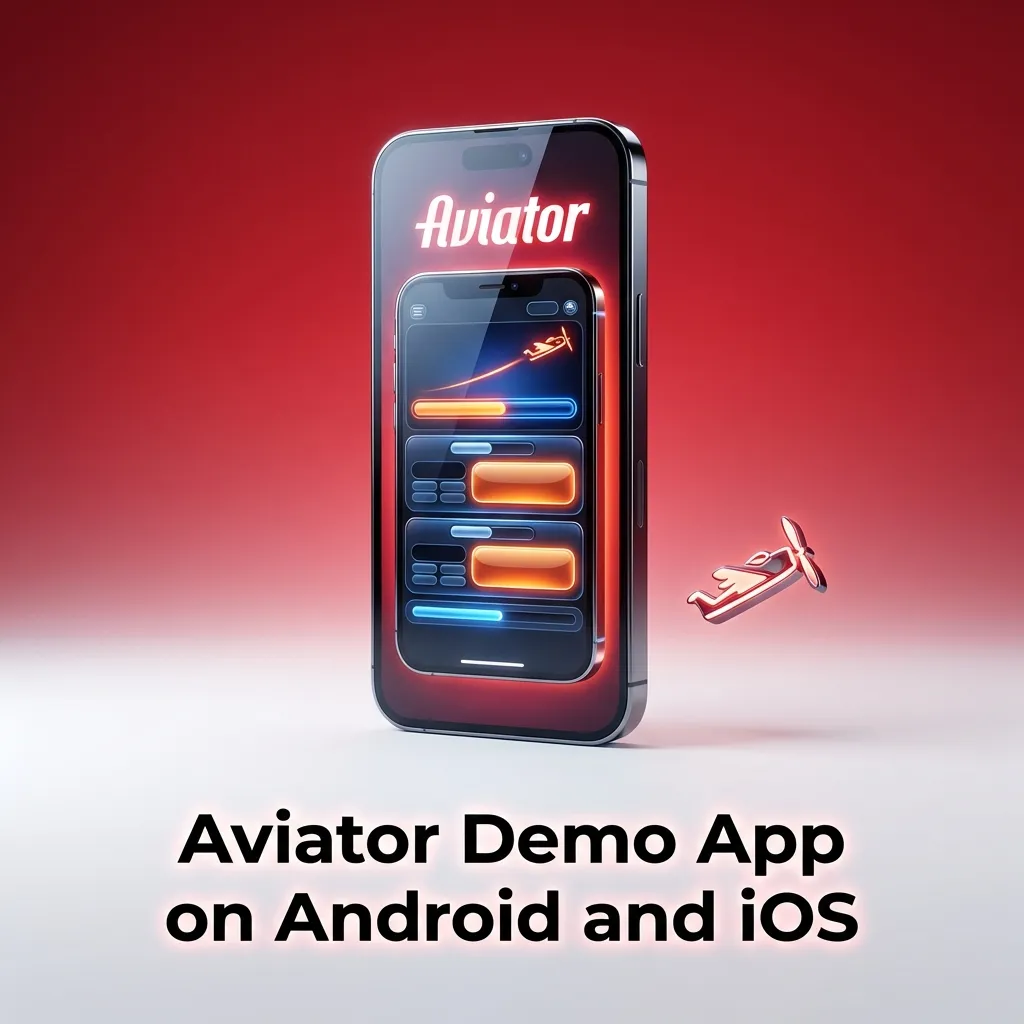 Phone screens showing Aviator demo game inside casino apps on Android and iOS, with bet and cashout buttons visible