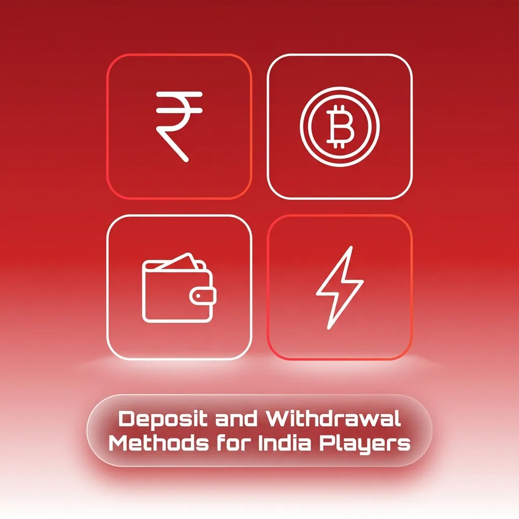 Icons for UPI, Paytm, PhonePe, GPay, cards, bank transfer, wallets, and crypto around an Indian casino payment theme