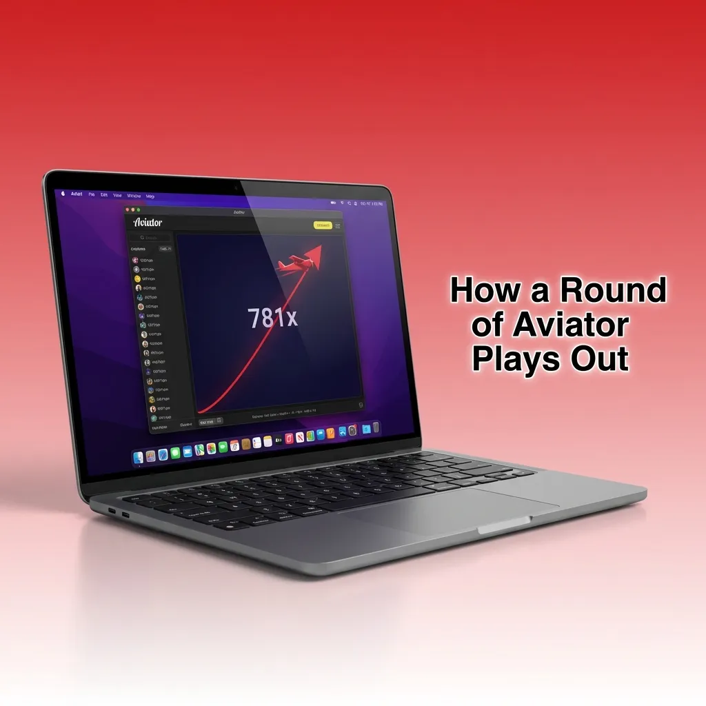 Infographic showing Aviator game round steps: betting, rising multiplier plane, cash-out decision, crash, and strategy review