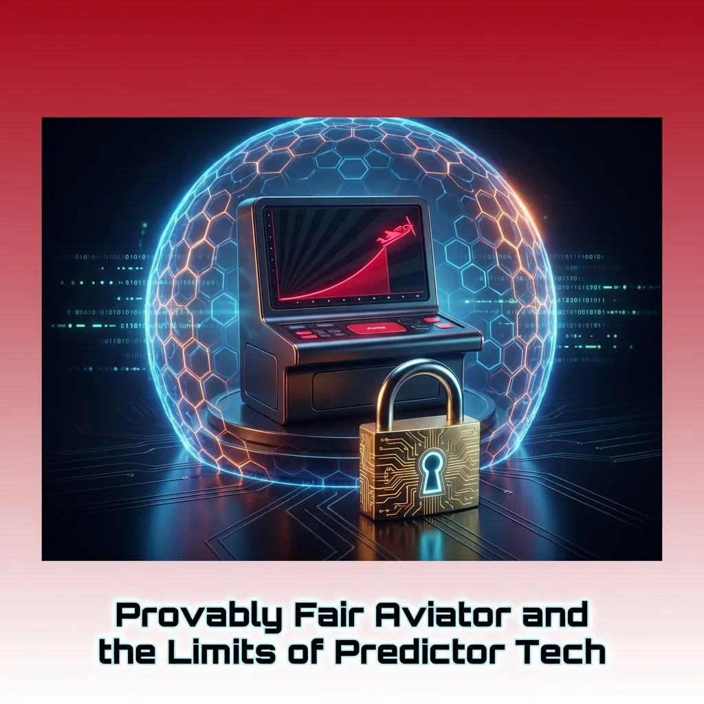 Illustration of Aviator game with cryptographic seeds and a crossed‑out “predictor” app to show limits of prediction tools