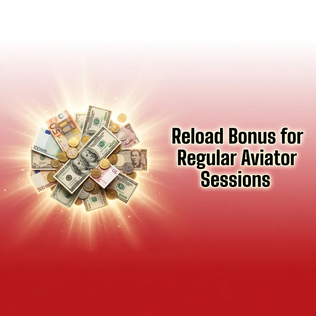 Illustration of an Aviator casino reload bonus, showing a 50% deposit boost for returning players during promo periods