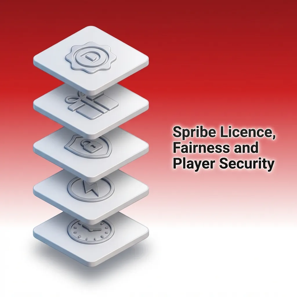 Infographic showing Spribe licence, RNG fairness, security icons and text about responsible, transparent online casino play