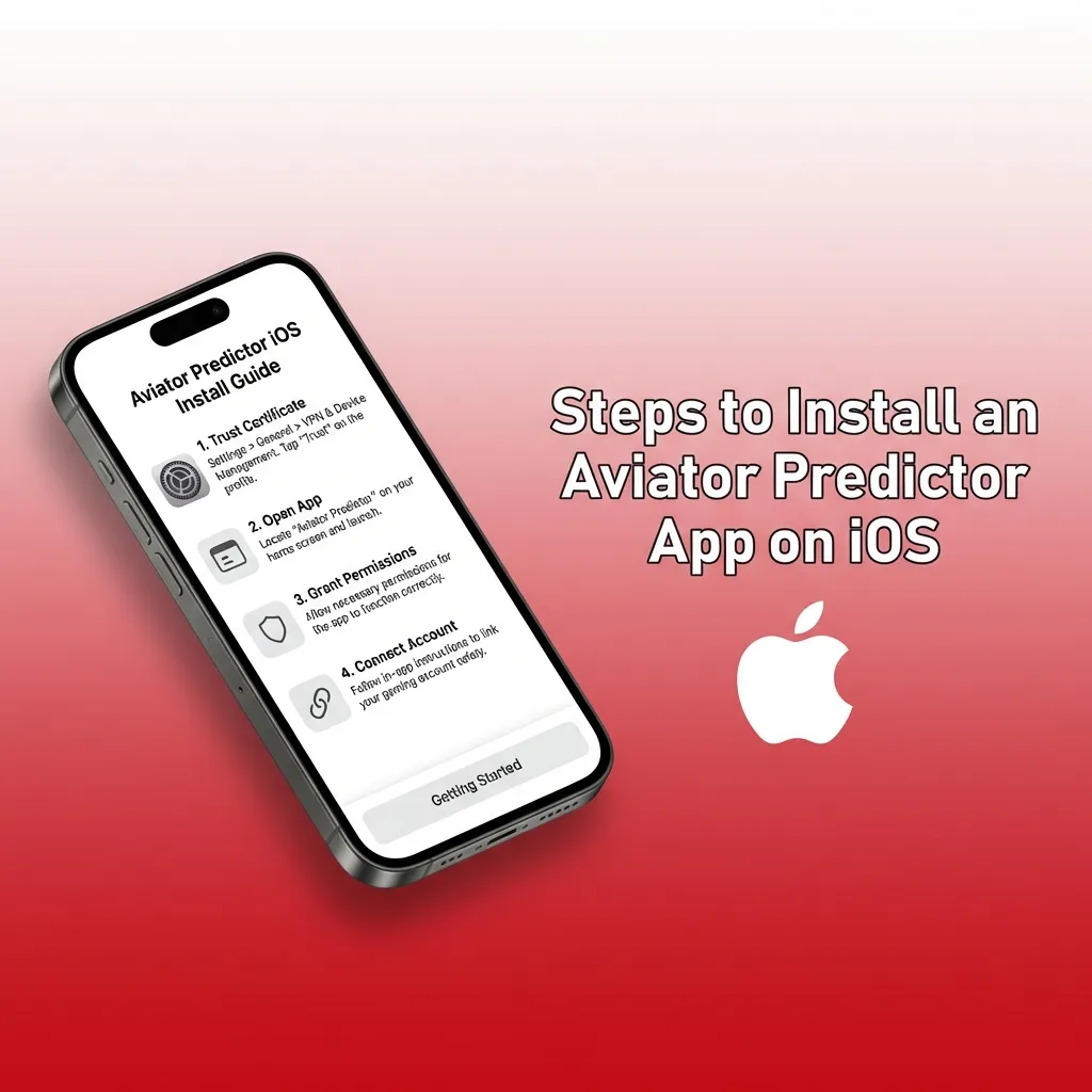 iPhone screen showing Safari and iOS Settings steps for installing a third‑party Aviator Predictor app with security warnings