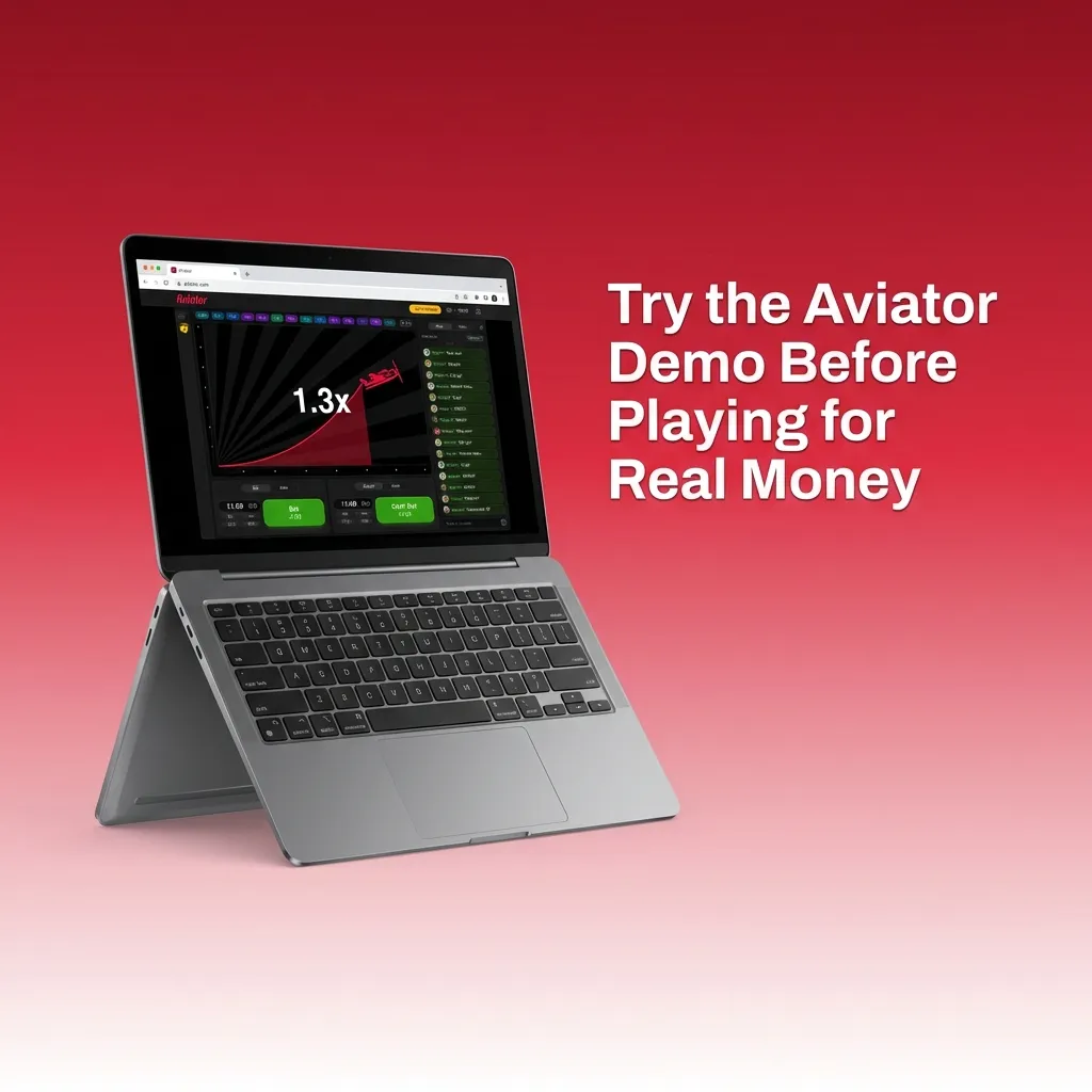 Aviator game demo screen with rising plane, changing multipliers, and practice bet options before real-money play