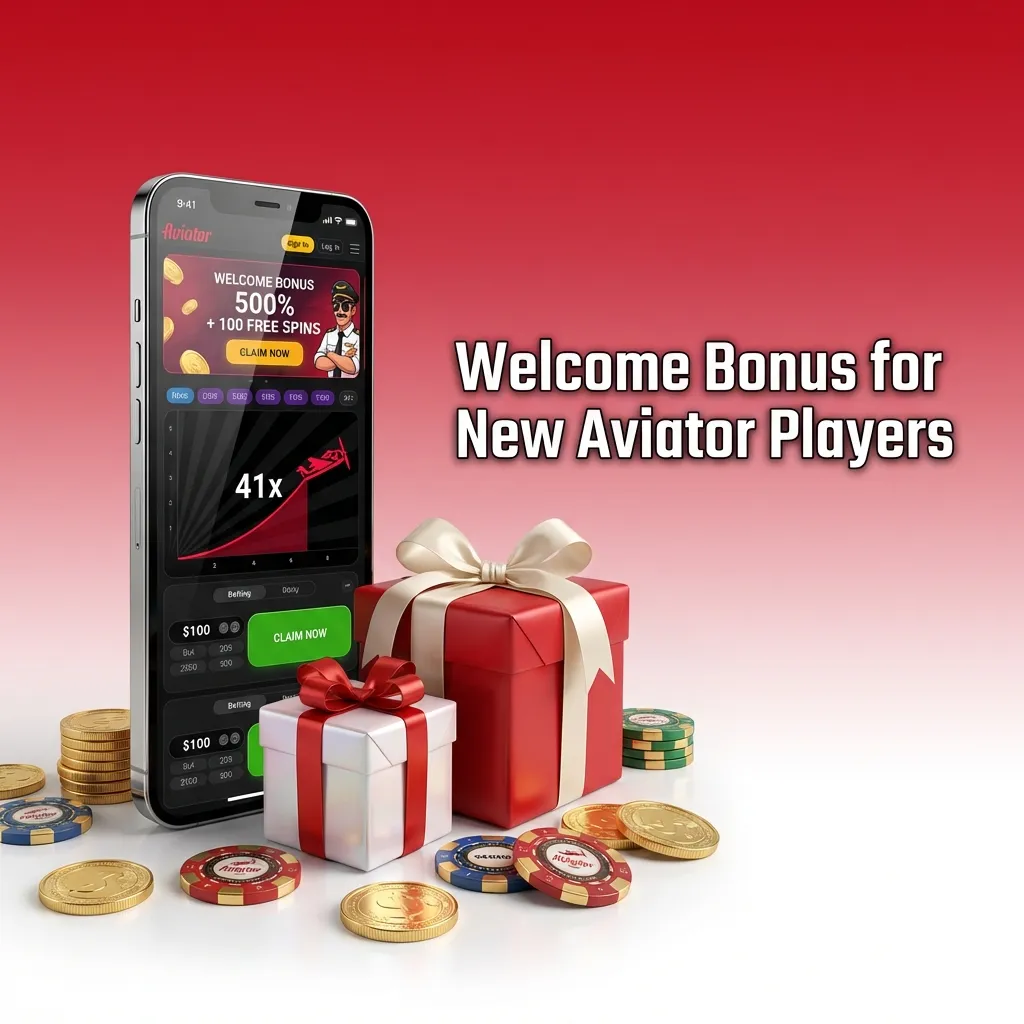 Banner showing “Welcome Bonus for New Aviator Players” with text about 100% match on first deposit for Aviator games