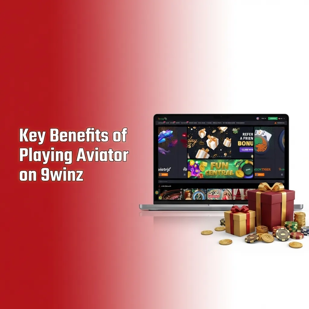 Infographic titled “Key Benefits of Playing Aviator on 9winz” listing game features, tools, and payment perks for Indian players
