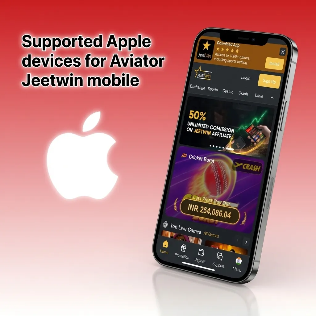 Graphic listing supported Apple devices for Jeetwin Aviator, including iPhone SE–15 and recent iPads on iOS 12+