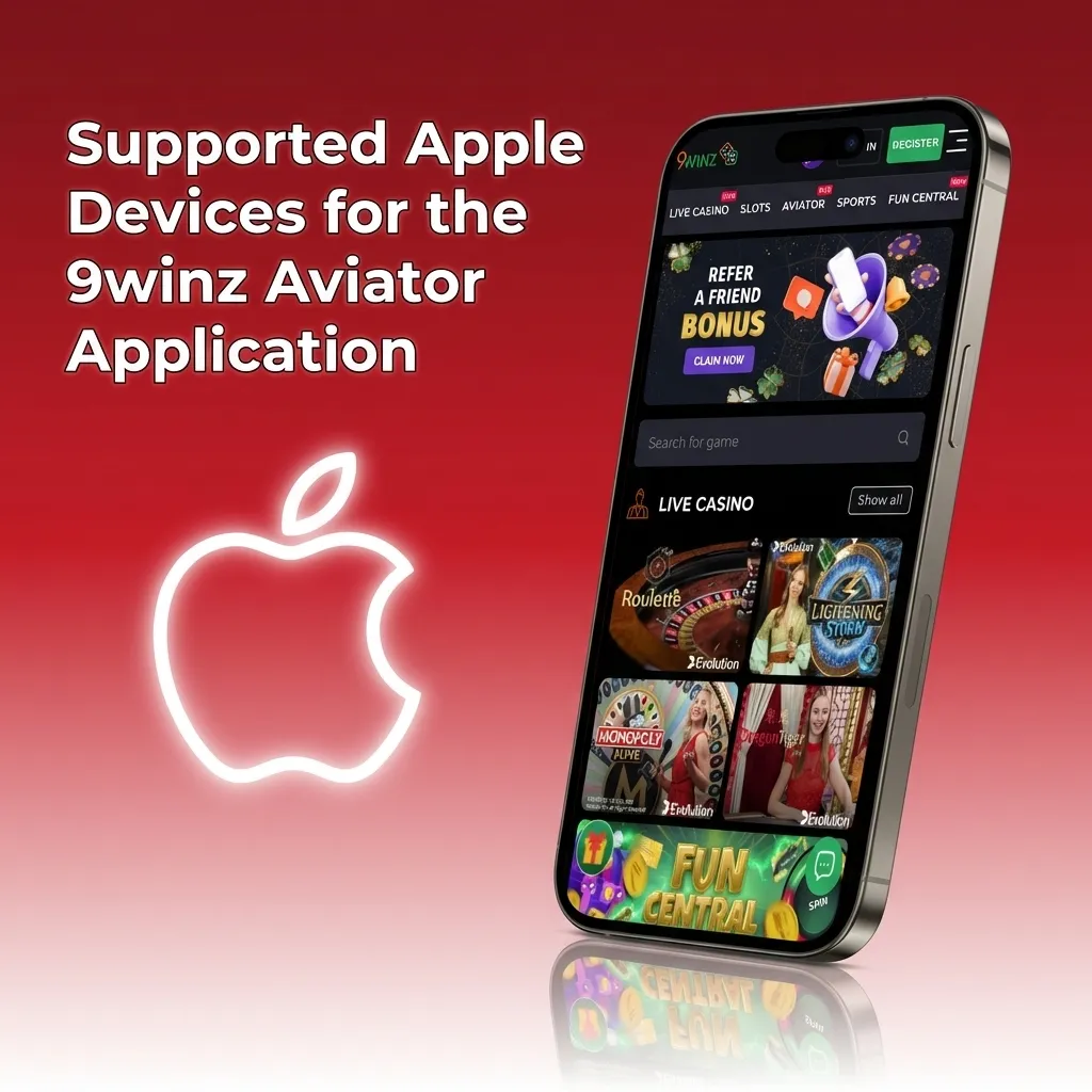 Graphic showing various modern iPhones and iPads labeled as supported devices for the 9winz Aviator iOS app